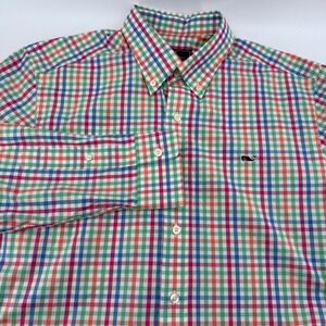 Vineyard Vines Mens Medium Slim Fit Whale Shirt Gingham Plaid Button Down Cotton